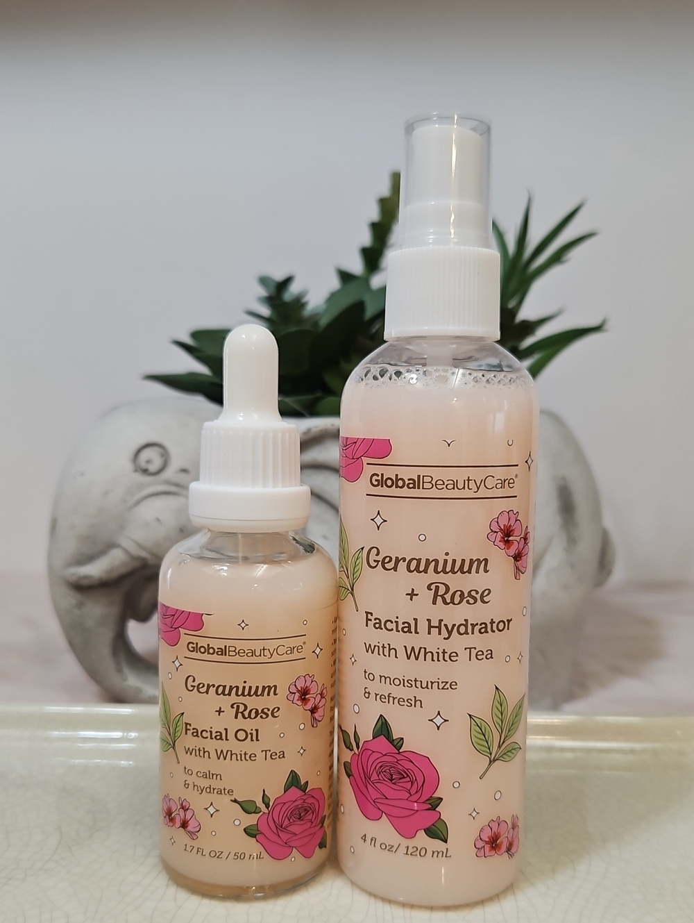GLOBAL BEAUTY CARE  GERANIUM + ROSE FACIAL HYDRATION SET WITH WHITE TEA 2-PIECE